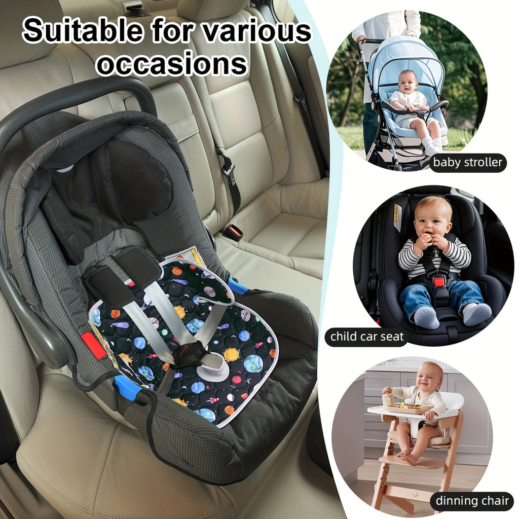 Foldable Cartoon Baby Car Seat Pad 15.75"x15.75", All-Season Cushion for Car Safety Seats Strollers High Chairs & Shopping Carts, Planet Dinosaur & Car Prints, Indoor & Outdoor Use