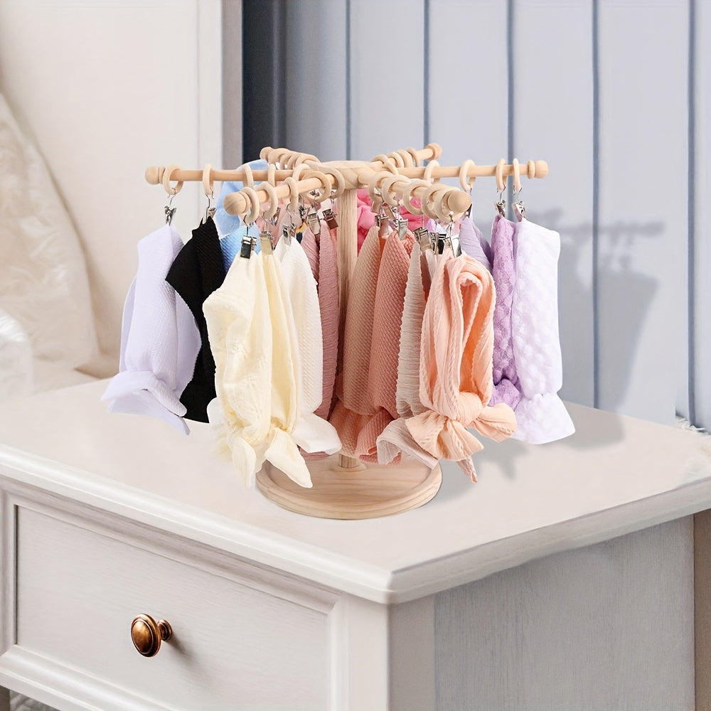 360° Rotatable Wooden Headband Holder & Hair Bow Organizer, Hair Accessory Storage Rack for Bedroom Dresser & Vanity, Burlywood, Christmas New Year Birthday Gift for Women & Girls