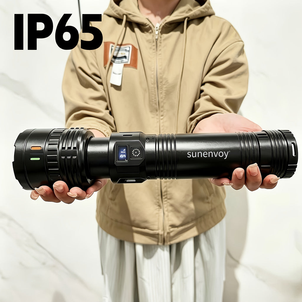 High-Power LED Tactical Flashlight with Shoulder Strap - Adjustable Beam, USB Rechargeable, Lightweight ABS for Camping, Travel, Emergency & Patrol