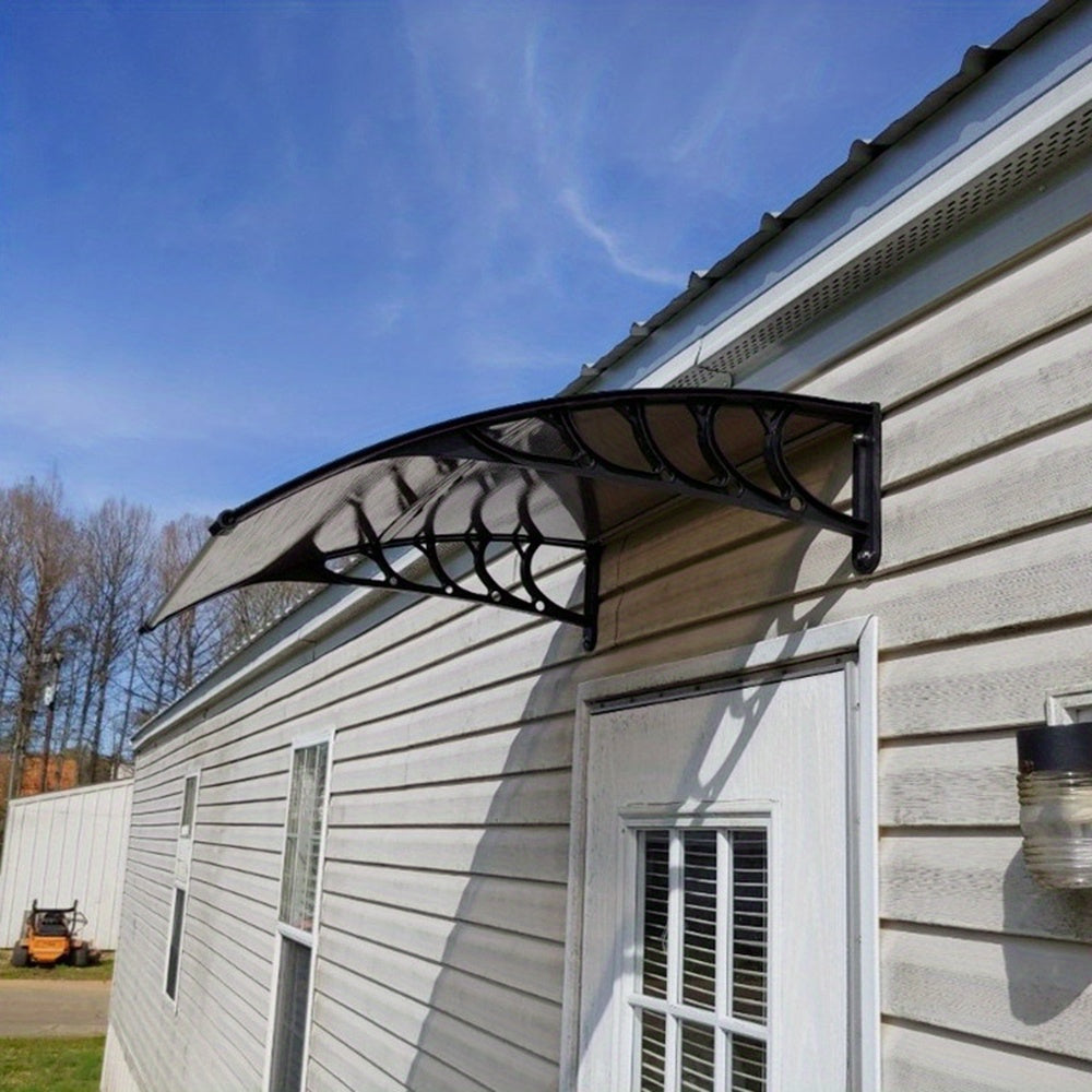 40x40 In Polycarbonate Acrylic Window & Door Awning Rain Canopy Eaves Cover FRP Frame Aluminum Bracket Washable – Brown Panel Black Bracket