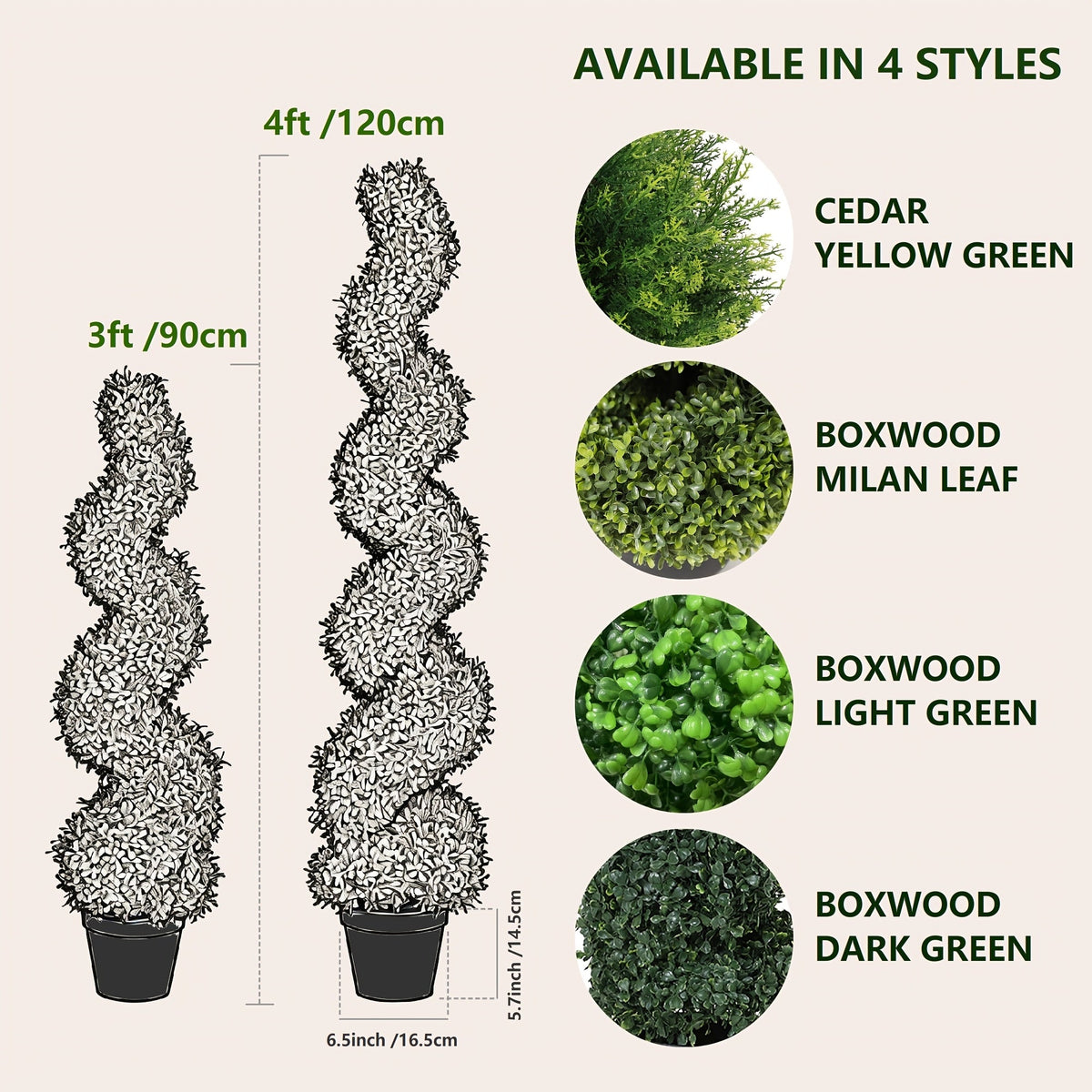 Artificial Spiral Topiary Trees 2pcs 3FT or 4FT, Faux Boxwood Cedar Outdoor Fake Plants All-Year Green for Porch Entryway Patio Garden Indoor Decor, Light Green Dark Green Milan Leaf