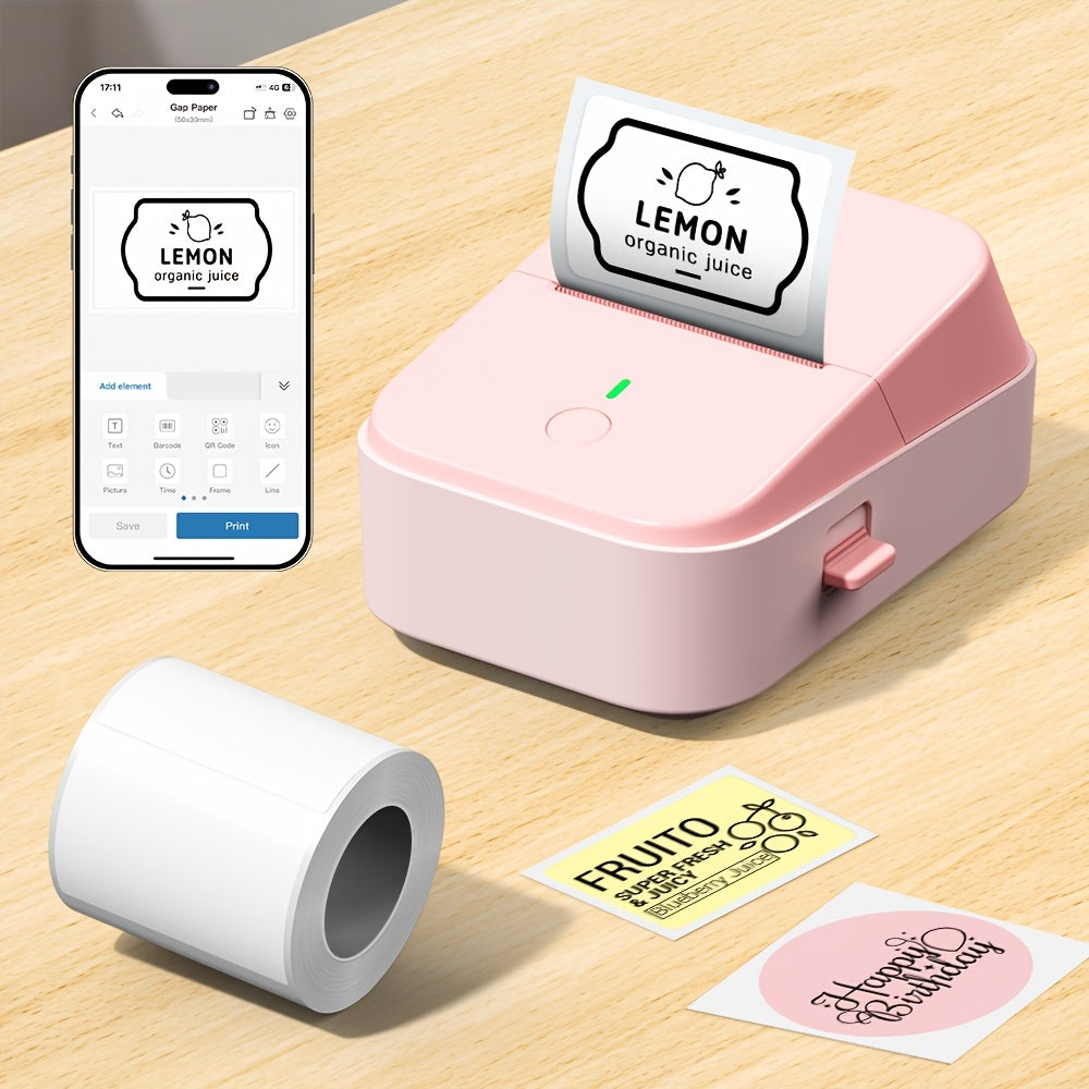 2-Inch Wireless Inkless Label Maker with Tape - Portable Thermal Printer, USB Rechargeable for Home, Kitchen, School & Office Organization - Pink, Black, Green & Violet