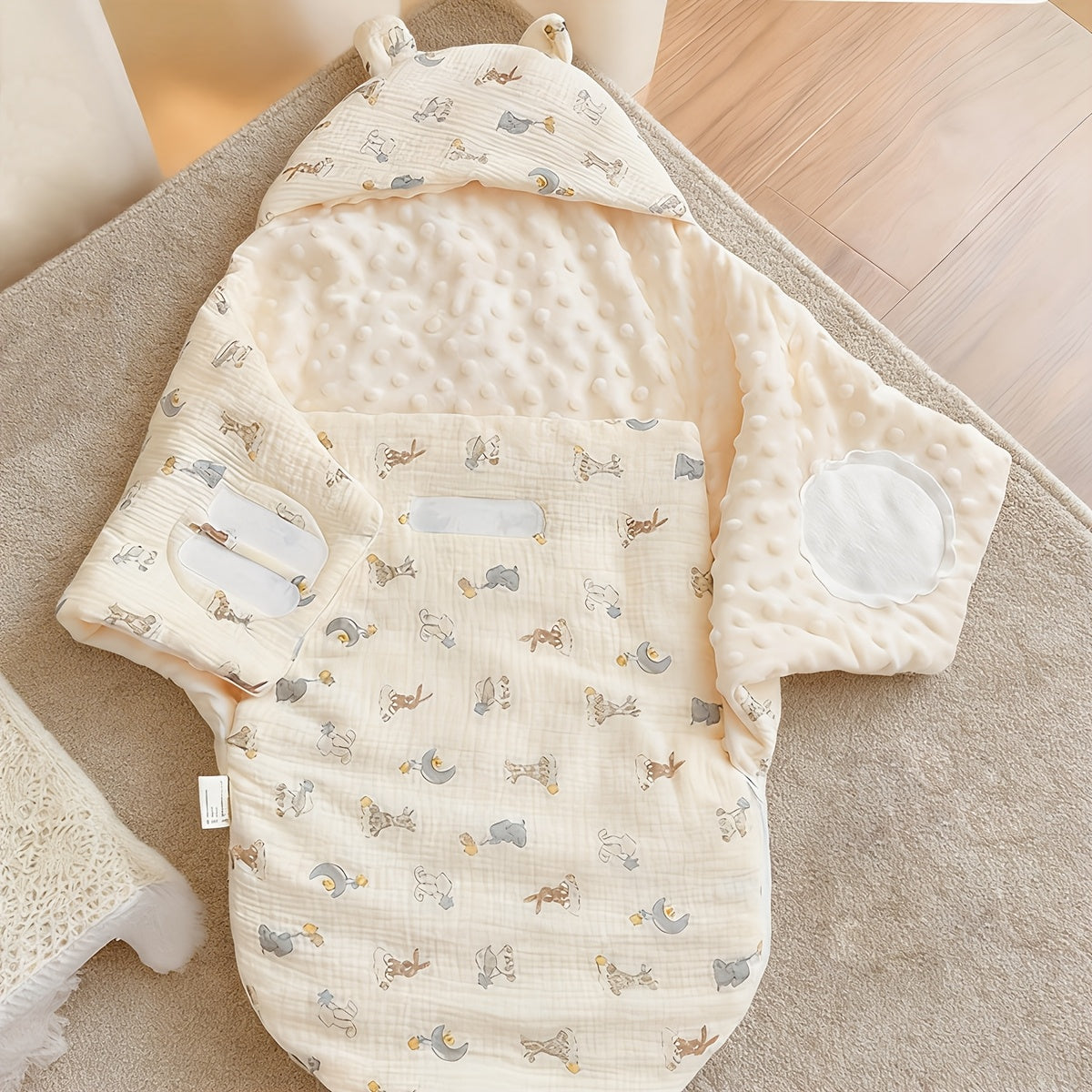 Thickened Baby Blanket with Beanbag Filling, Extra Comfort Warm Cozy Infant Blanket for Newborns & Babies, Soft Plush Baby Cuddle Blanket, Jungle Bunny & Flowering Hibiscus