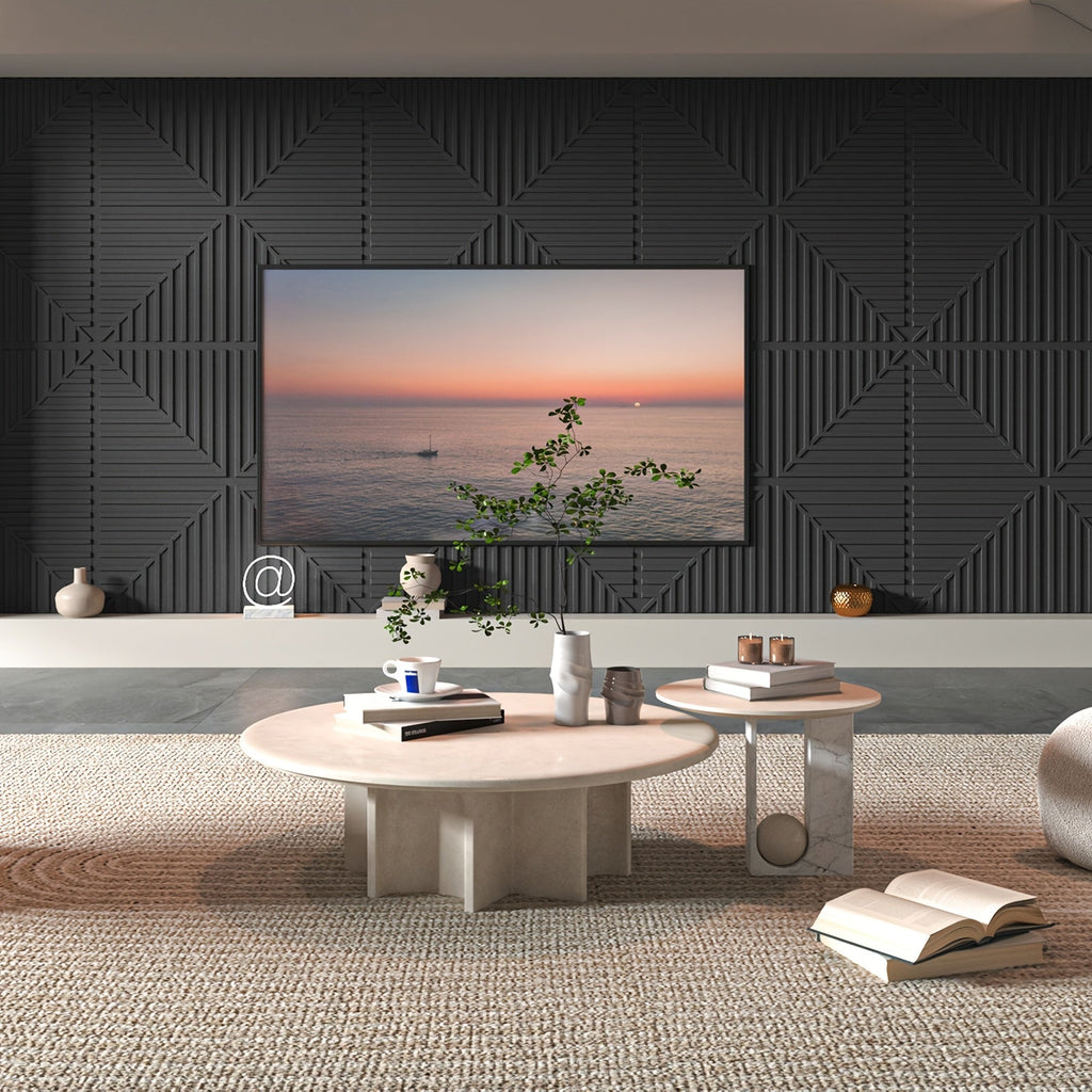 Drop Ceiling Tiles 24"x24" - 12-Pack PVC 3D Textured Panels, 48 Sq Ft, Fits 15/16" T-Bar Suspended Grid or Adhesive, Trimmable - Living Room, Bedroom, Office, Kitchen & Basement - Black