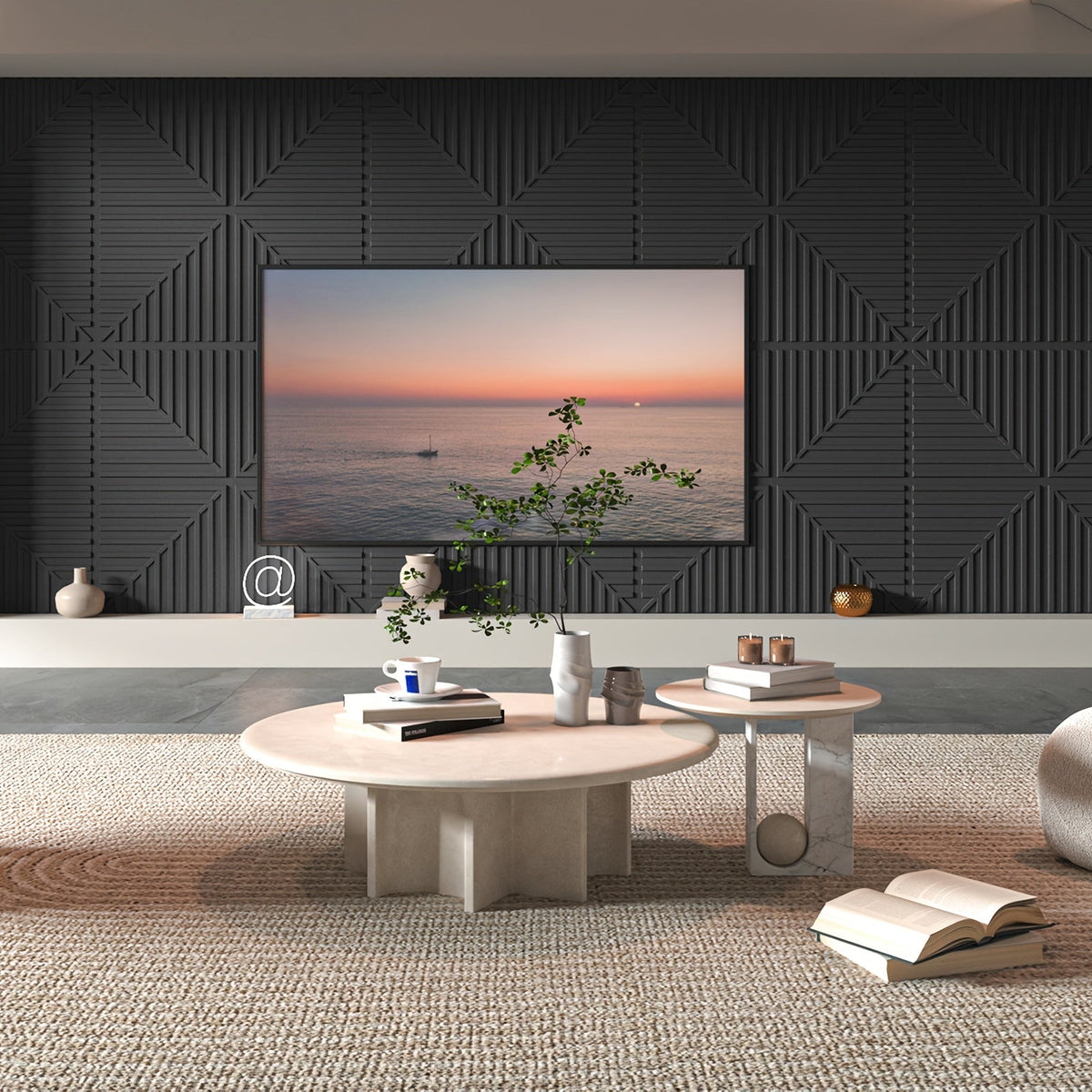 Drop Ceiling Tiles 24"x24" - 12-Pack PVC 3D Textured Panels, 48 Sq Ft, Fits 15/16" T-Bar Suspended Grid or Adhesive, Trimmable - Living Room, Bedroom, Office, Kitchen & Basement - Black