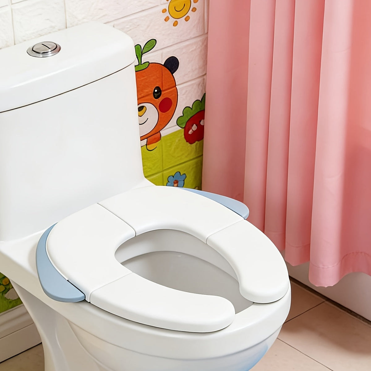 Foldable Portable Kids Toilet Seat Cushion, Puppy Pattern Collapsible Training Seat with Non-Slip Pad & Travel Bag, Splash-Proof Easy to Clean, Fits Most Toilets for Boys & Girls, Gray Blue & Pink