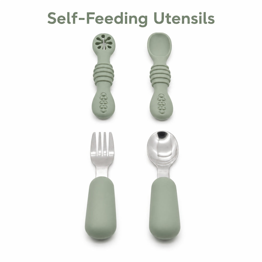 7-Piece Baby Feeding Set Stainless Steel Divided Suction Plate Removable Bowl Adjustable Bib Spoon Fork Self-Feeding Toddler Utensils