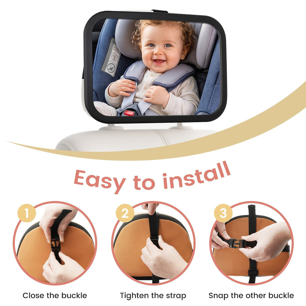 Large Deluxe Baby Car Mirror, Ultra HD Shatterproof PMMA Wide-Angle Backseat Mirror for Rear-Facing Infants, Premium Matte Finish ABS Frame, Secure & Stable, Black