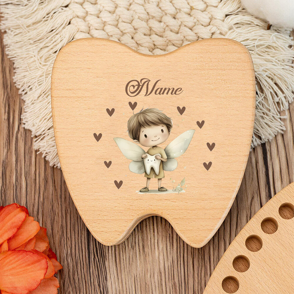 Personalized Baby Tooth Keepsake Storage Box, Custom Name & Color-Printed Design for Incisors Canines & Wisdom Teeth, Tooth Elf & Tooth Angel Designs, Baby Milestone Memory Gift