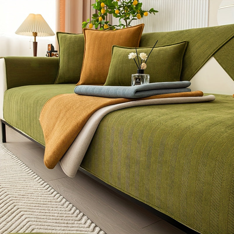 Chenille Ribbed Sofa Cover - Non-Slip, Pet-Friendly, Machine Washable Stretch Jacquard Couch Protector for 1, 2, 3 & 4-Seater & Sectional - Backrest, Handrail & Pillow Case - 9 Colors