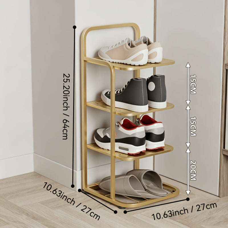 Vertical Narrow Shoe Rack for Entryway - 4, 6 & 8 Tier Slim Metal Shoe Organizer, Freestanding Corner Shoe Shelf for Front Door, Hallway & Closet - Black, White & Golden