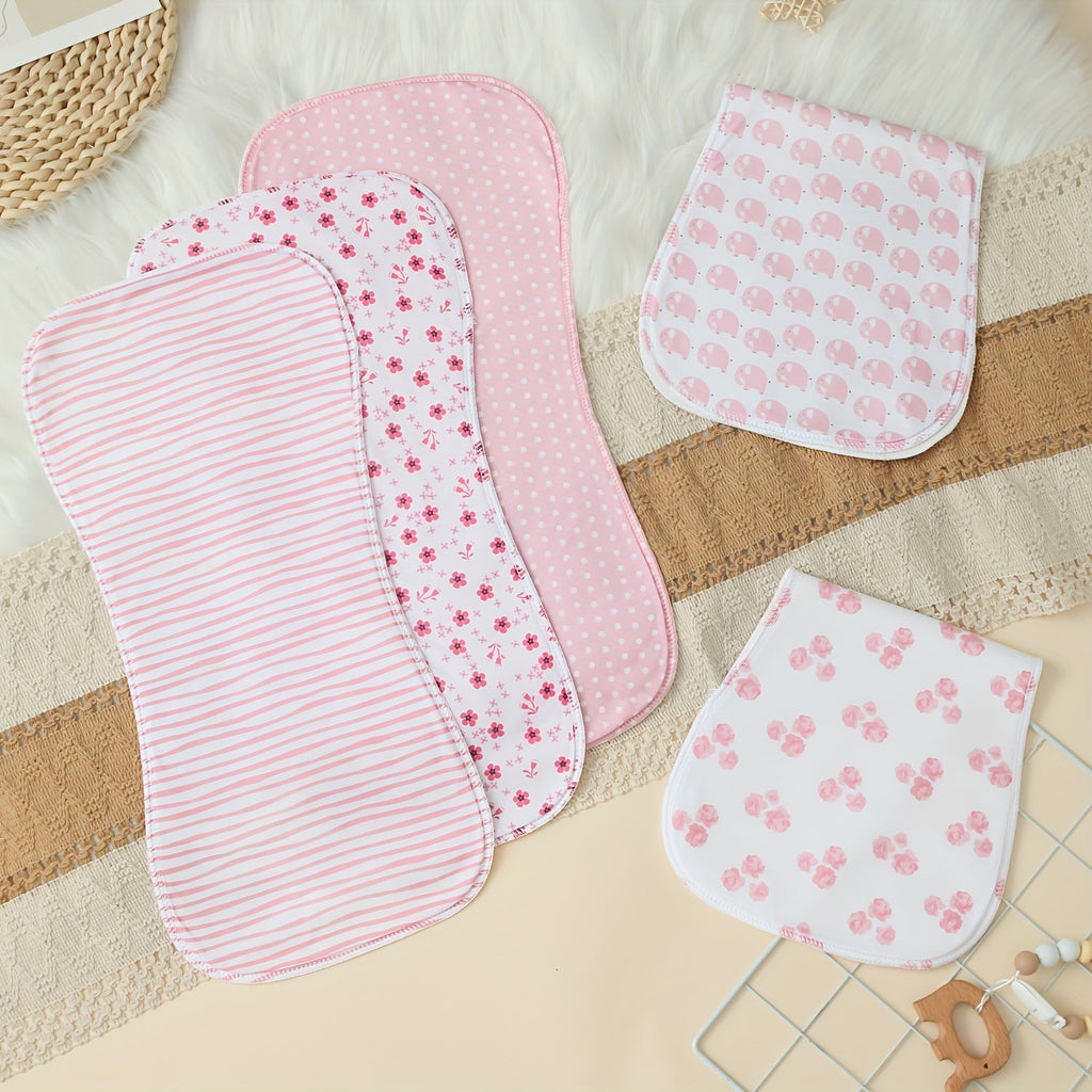 5-Pack Baby Burp Cloths, Large Neutral Newborn Burp Rags & Baby Washcloths for Baby Girls, Soft Absorbent Baby Burp Cloth Set, Gray Star Chain Elephant Pink Polka Dot & Red Heart