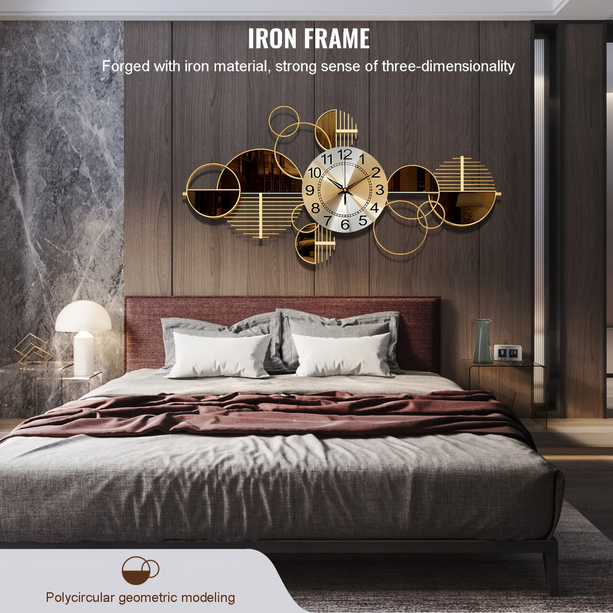3D Metal Wall Clock Silent No-Ticking – Large 34"x17" Decorative Modern Wall Art Clock for Living Room Bedroom in Brown