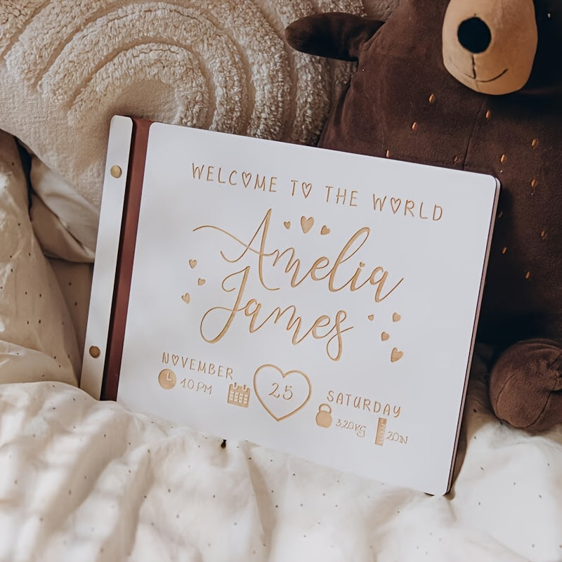 Personalized Baby Keepsake Book with Custom Name Weight & Birth Date, Newborn Memory Book Baptism & Baby Shower Gift, Balloon Elephant Cloud Rainbow Dinosaur & Name Cover Designs