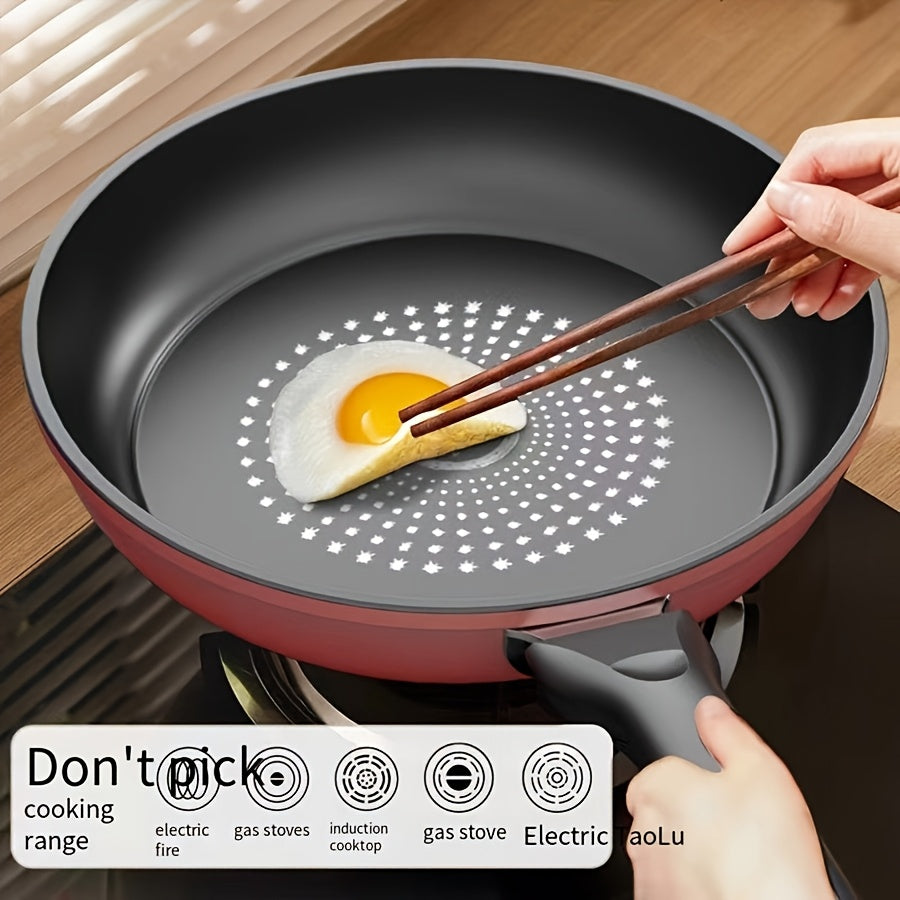 Cast Iron Skillet Nonstick Fry Pan - Induction Compatible, Lightweight & Smokeless - Diamond Pattern - For Gas & Smooth Stovetops - Steak, Pancakes & Breakfast - Red