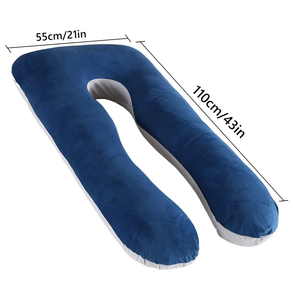 J & U-Shaped Pregnancy Pillow, Full Body Maternity Pillow with Velvet & Flannel Cover, Back, Legs & Belly Support for Pregnant Women, 43", 47" & 55", Multiple Colors