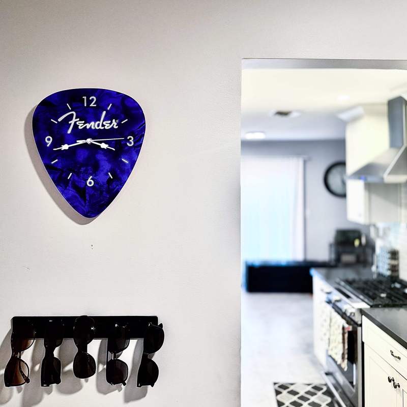 Fender Guitar Pick Shaped Wall Clock - Music Room, Studio & Home Decor - Blue