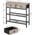 29.5 In Narrow Console Table 2 Fabric Drawers 3-Tier Storage Shelves Sofa Table & Entryway Desk for Living Room & Hallway – Rustic Brown Black Gray
