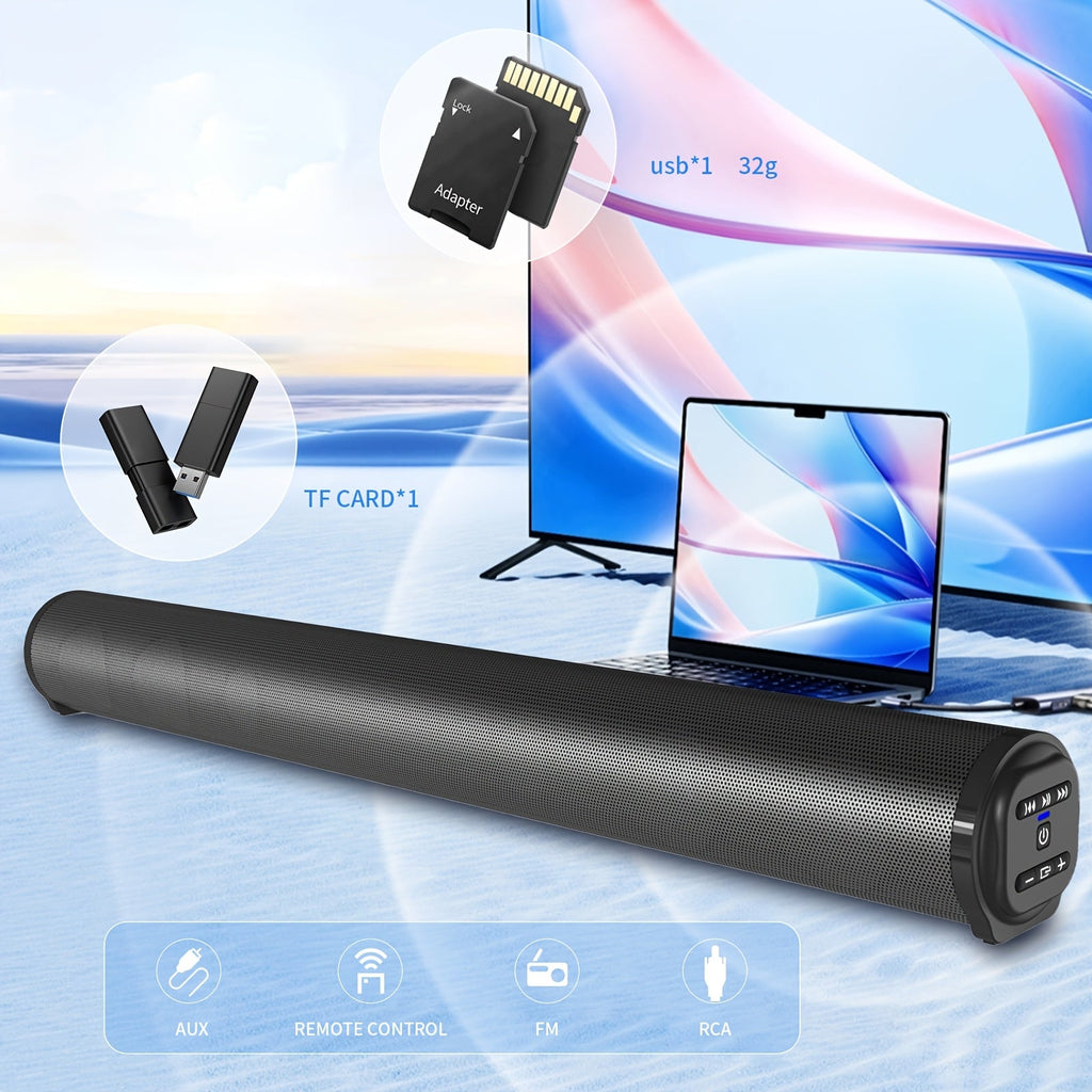 4D Surround Sound Speaker System with Hi-Fi Subwoofer - Wired & Wireless, IR Remote Control, Portable Soundbar for TV Computer Laptop Home Theater - Black
