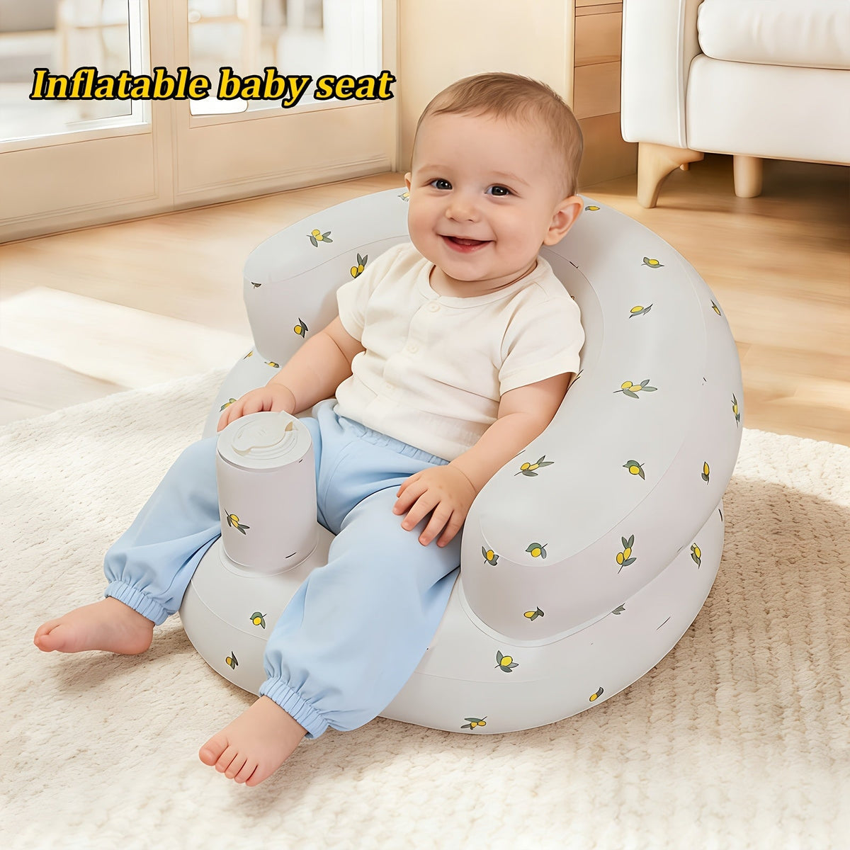 Inflatable Baby Toddler Floor Seat with Air Pump Portable Cushion for Learning to Sit Feeding Camping Travel – Cute Animal Design 0-3 Years