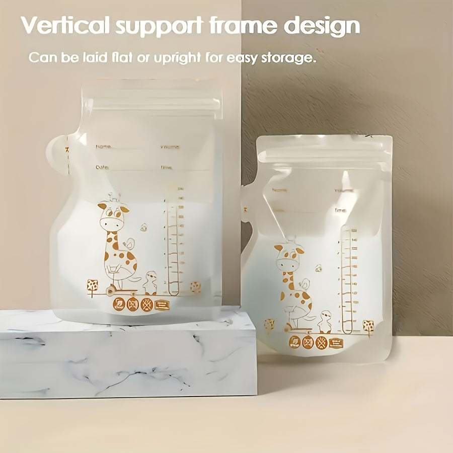 100-Pack 8oz/250ml Breast Milk Storage Bags with Pour Spout, Double-Sealed Self-Standing Flat Profile Freezer & Refrigerator Safe Transparent PP Milk Storage Bags for Breastfeeding Moms