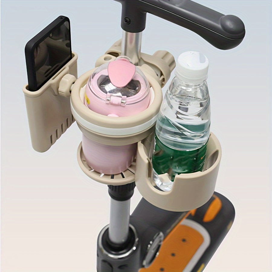 3-in-1 Stroller Cup & Bottle Holder with Phone Mount, Durable Universal Handlebar Attachment for Baby Strollers & Bikes, Ideal for Traveling Parents, Khaki & Black