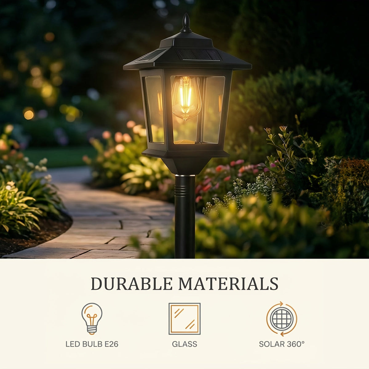 2-Pack 63" Solar Lamp Post Lights - IP44 Waterproof, 1800LM, Warm White, Replaceable Bulb - Garden, Patio, Pathway & Driveway - Halloween & Christmas Outdoor Decorative Pole Lights