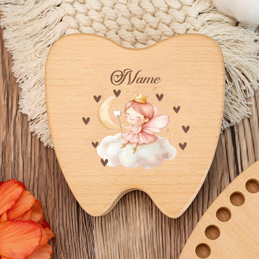 Personalized Baby Tooth Keepsake Storage Box, Custom Name & Color-Printed Design for Incisors Canines & Wisdom Teeth, Tooth Elf & Tooth Angel Designs, Baby Milestone Memory Gift