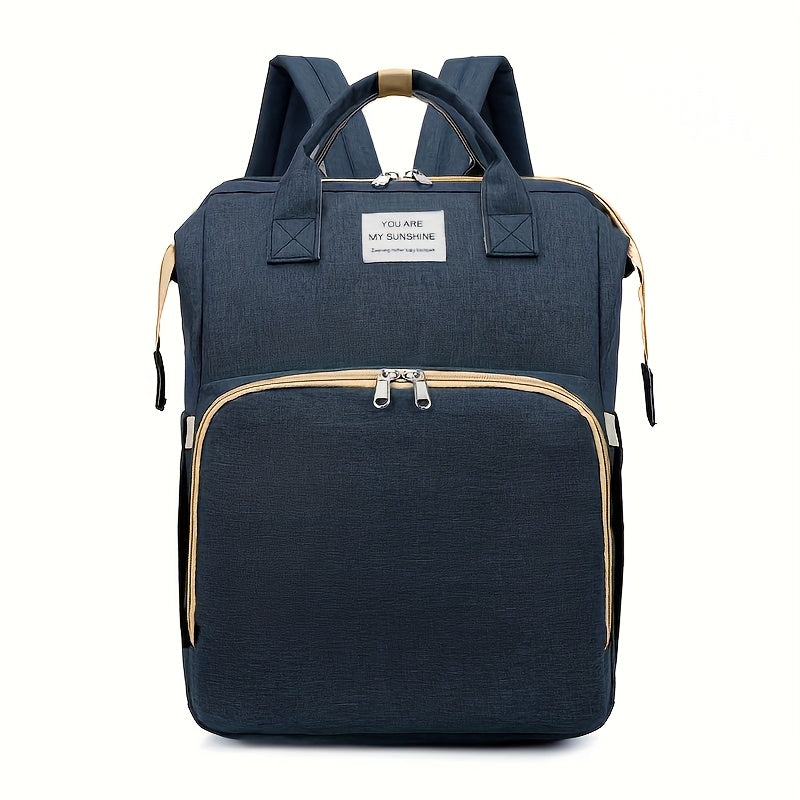 Women's Large Capacity Expandable Travel Backpack, Heavy-Duty Multi-Compartment Foldable Laptop Backpack for Work & Travel, Durable Polyester Carryall in Dark Blue & Grey