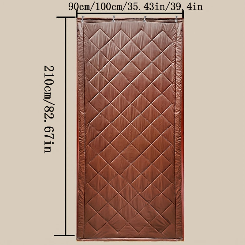 Thermal PU Door Curtain - Winter Insulation, Windproof & Cold-Resistant Partition Curtain, Checkered Pattern, Polyester - 35" & 39" Wide - Grey & Brown