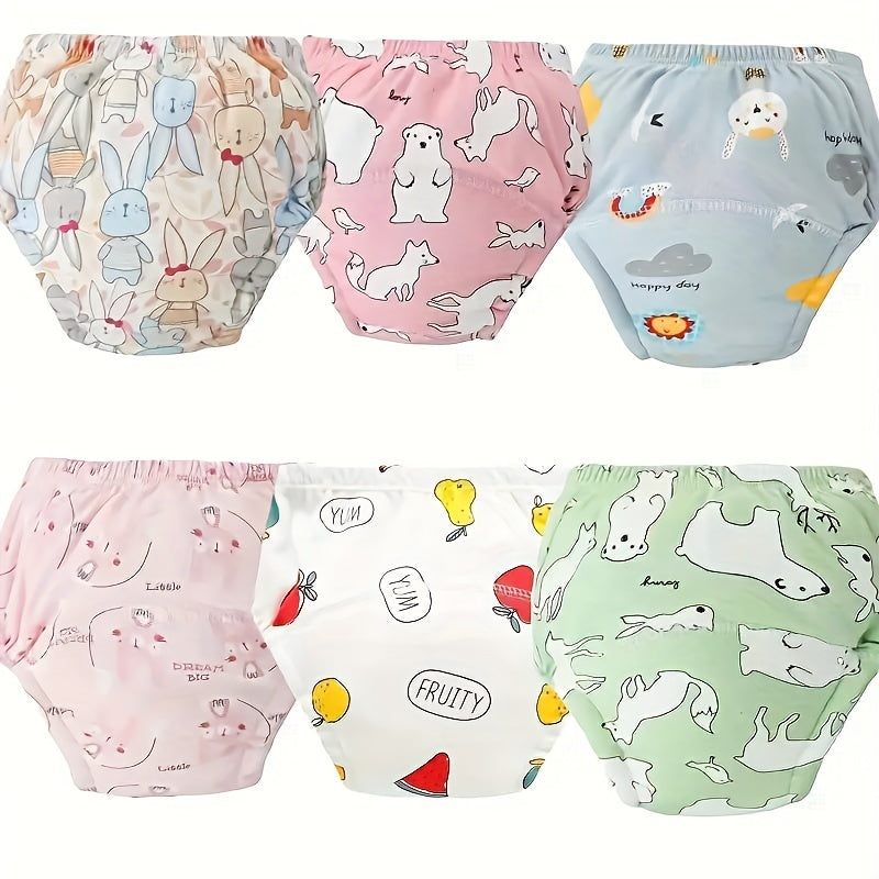 6-Pack Soft Breathable Cotton Potty Training Pants, Washable Reusable Absorbent Toddler Training Underwear with Extra Padding, 3 Sizes & 3 Styles Including Animal Mixed & Pink Series