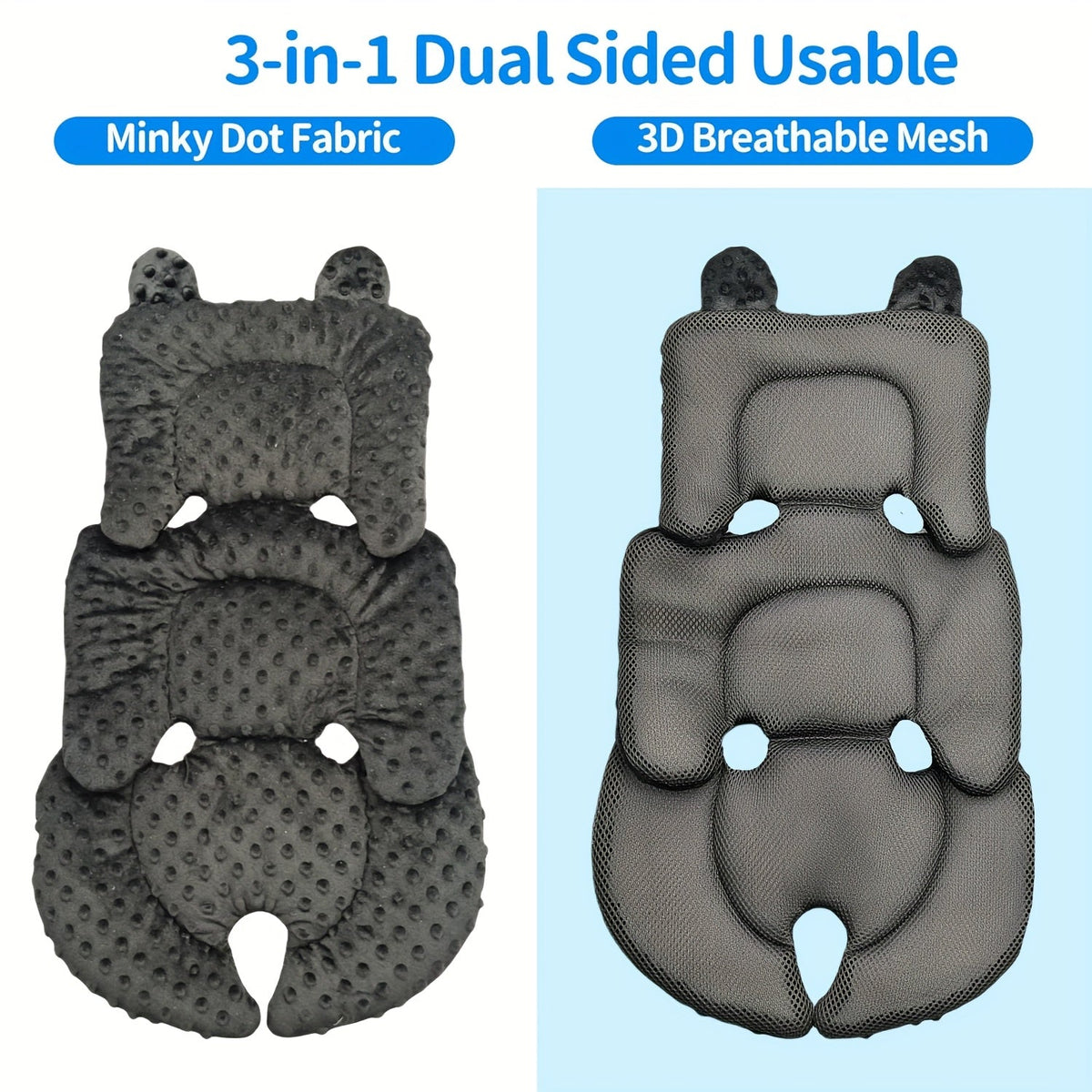 Baby Car Seat Cushion & Infant Headrest Support Set, Universal Newborn Soft Velvet Seat Pad with Ear Detail for Car Seats Bouncers & Strollers, Newborn Head Neck Body Support Insert