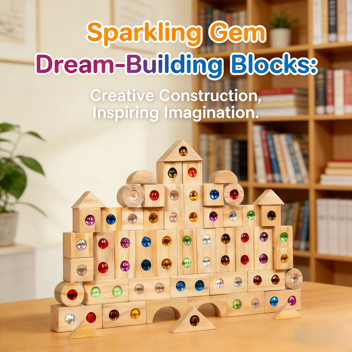 Wooden Sensory Building Blocks with Colorful Rhinestones, 32pc/50pc Educational Stacking Toys for Toddlers 18M+, Fine Motor Skills & Imaginative Play, Birthday & Christmas Gift