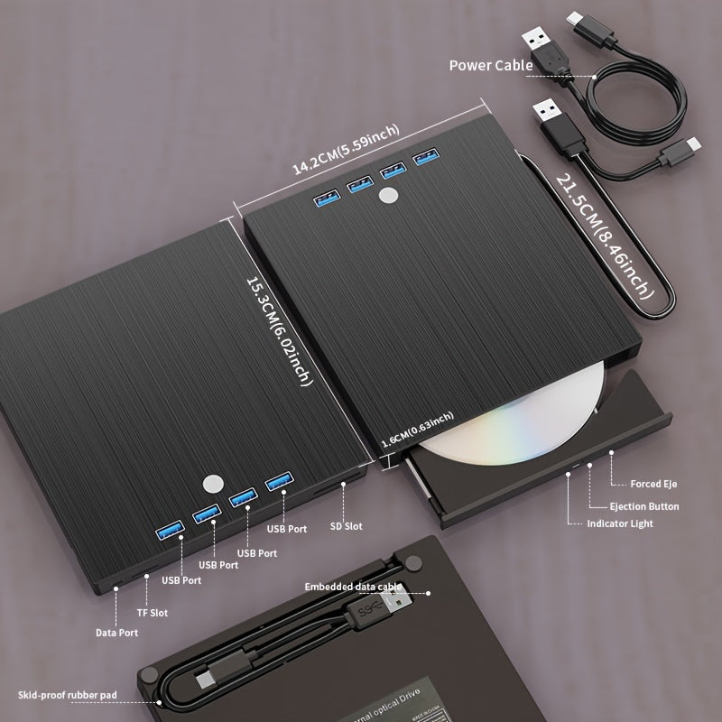 USB 3.0 External DVD Burner & CD/DVD Player - 8-in-1 Ultra Slim Portable Optical Drive with Type-C, HD Playback, Read/Write/Burn for Laptop PC Mac Windows Linux - 3 Colors