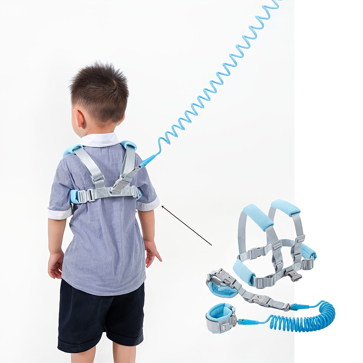 Baby Anti-Lost Wrist Leash Safety Harness, Retractable Spring Traction Rope with Wristband & Key Lock, Toddler Walking Leash for Parents & Kids in 55 & 63 Inch Lengths, Blue & Pink