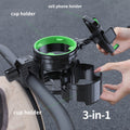 3-in-1 Stroller Cup Holder with Cell Phone Holder, Multifunctional Universal Baby Stroller Organizer Accessory for Cups Bottles & Phones, Fits Most Strollers & Bikes