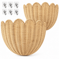 2-Piece Scalloped Hanging Wicker Wall Basket Set Hand Woven Rattan Wall Storage & Decor 16×12×7 & 14×8×6 In – Home Bathroom Kitchen & Living Room