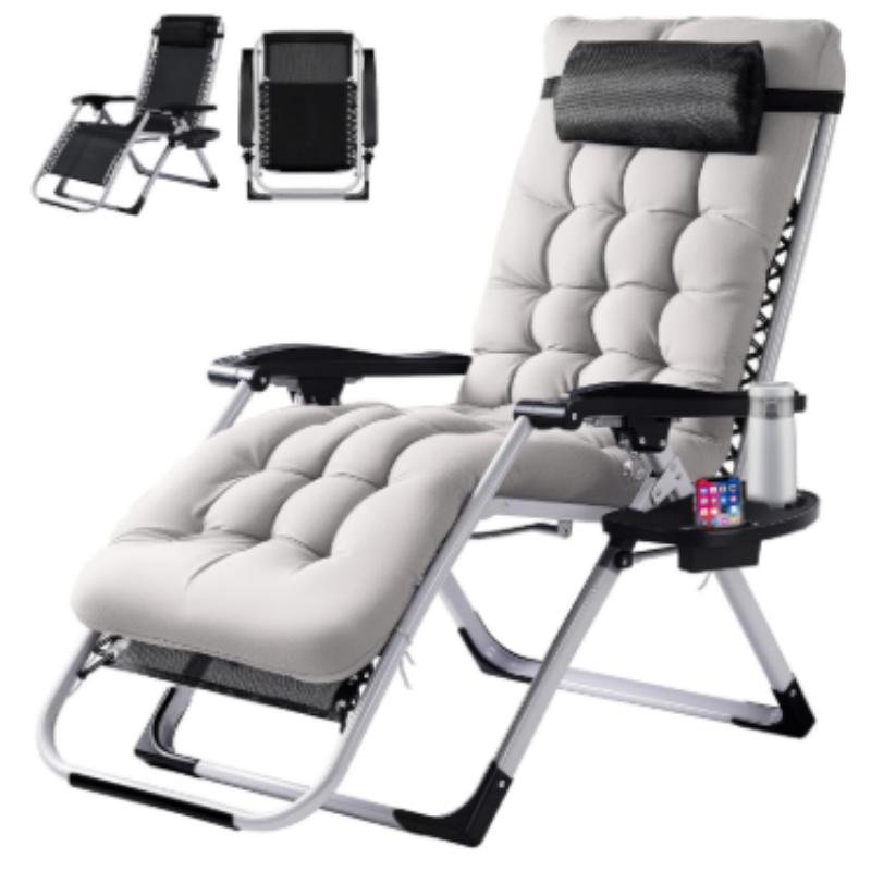 Zero Gravity Recliner with Cup Holder Tray & Detachable Cushion – Foldable Indoor Outdoor Lounge Chair with Adjustable Headrest in Black & Gray (1 or 2 Pack)
