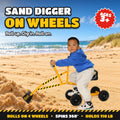 Kids Ride-On Sand Digger Excavator Toy – Steel Frame Seated Rolling Digger with 360° Swivel Seat & Metal Bucket for Sandbox Backyard Beach Snow Ages 3+