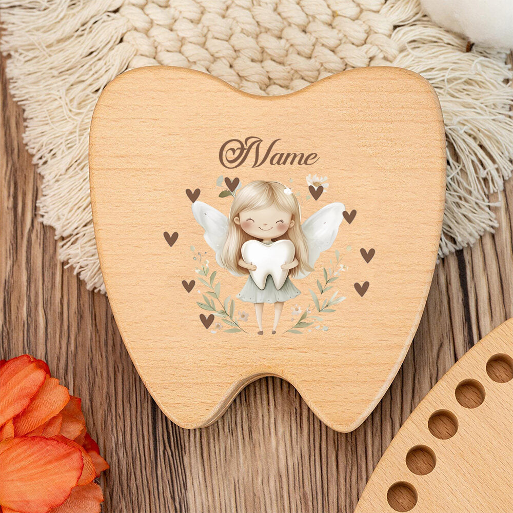 Personalized Baby Tooth Keepsake Storage Box, Custom Name & Color-Printed Design for Incisors Canines & Wisdom Teeth, Tooth Elf & Tooth Angel Designs, Baby Milestone Memory Gift
