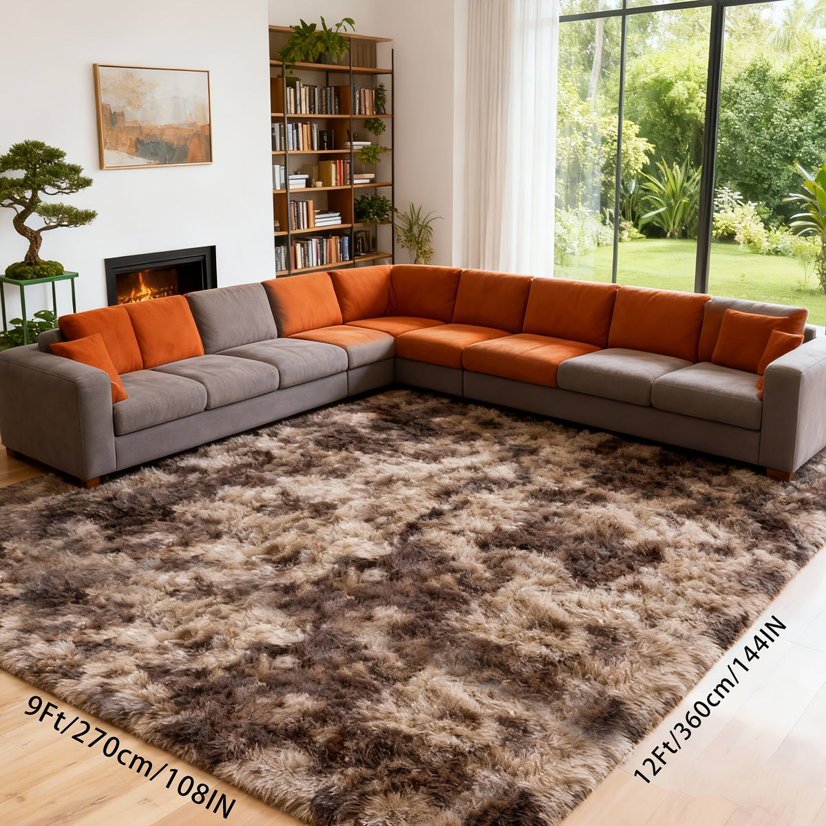 Shaggy Area Rug 9x12 & 10x14 Ultra Soft Fluffy Non-Slip Large Plush Carpet, Machine Washable Tie-Dye & Solid Rug for Living Room Bedroom Home Decor, Black White Gray Pink Rainbow Purple Tie-Dye