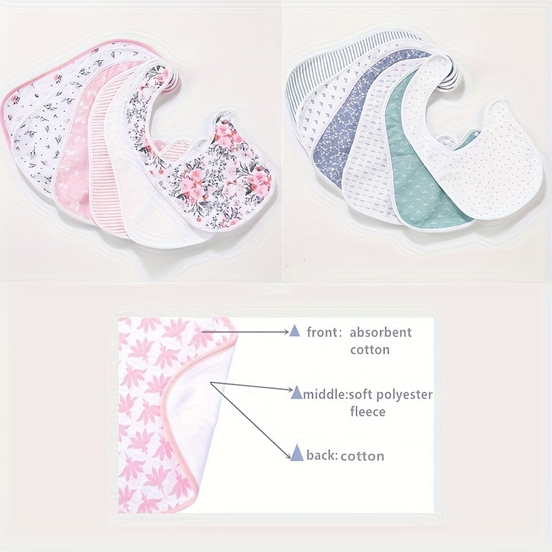 5-Pack Baby Drool & Teething Bibs, Soft Absorbent Cloth Bibs with Snap Closure for Newborns & Infants, Multicolor Feeding & Teething Bibs in Pink & Green
