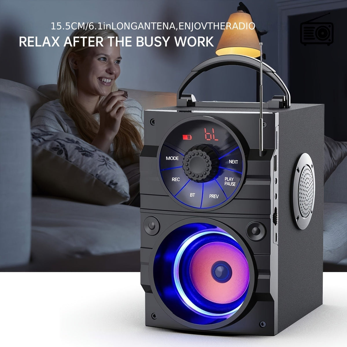 Portable Wireless Party Speaker with Subwoofer & Heavy Bass – Bluetooth FM Radio Remote Control LCD Display for Outdoor Indoor Home Phone PC