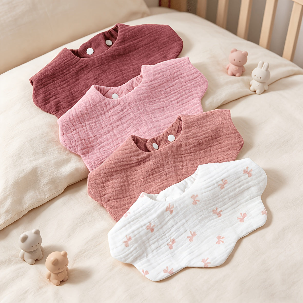 4-Pack Mixed Style Baby Bibs, Soft Easy-to-Wear All-Match Feeding Bibs for Newborns Infants & Toddlers, Drool & Mealtime Bibs Set in Pink Blue & Green