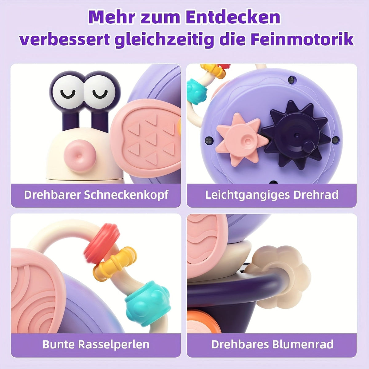 Suction Cup Snail Pinwheel Windmill Baby Sensory Toy, Rotating Spinning High Chair Bath & Push Car Toy for Infants & Toddlers, Travel Sensory Gift, Orange & Purple