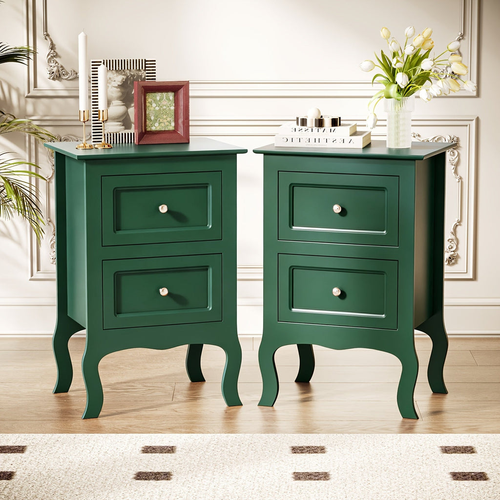 Nightstand with Drawers – Small Bedside Table for Bedroom Small Spaces in Forest Green White Blue Pink Navy Blue (Set of 1 or 2)
