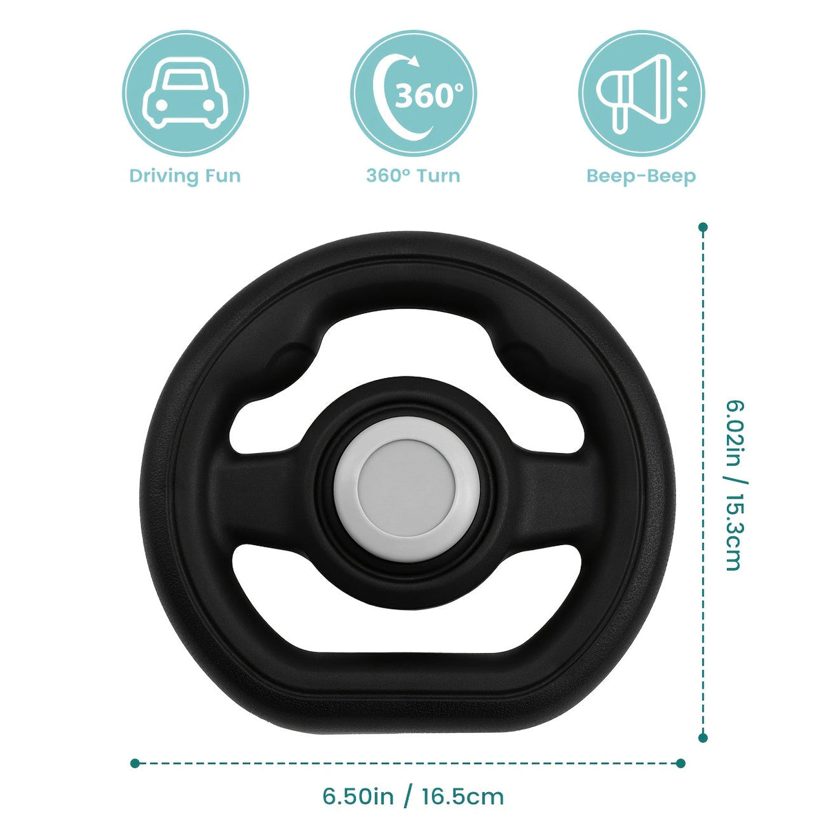 Baby Stroller Toy Steering Wheel with Safety Mirror & Stroller Clips, Adjustable Detachable Simulation Driving Wheel for Strollers & Shopping Carts, Toddler Activity Accessory