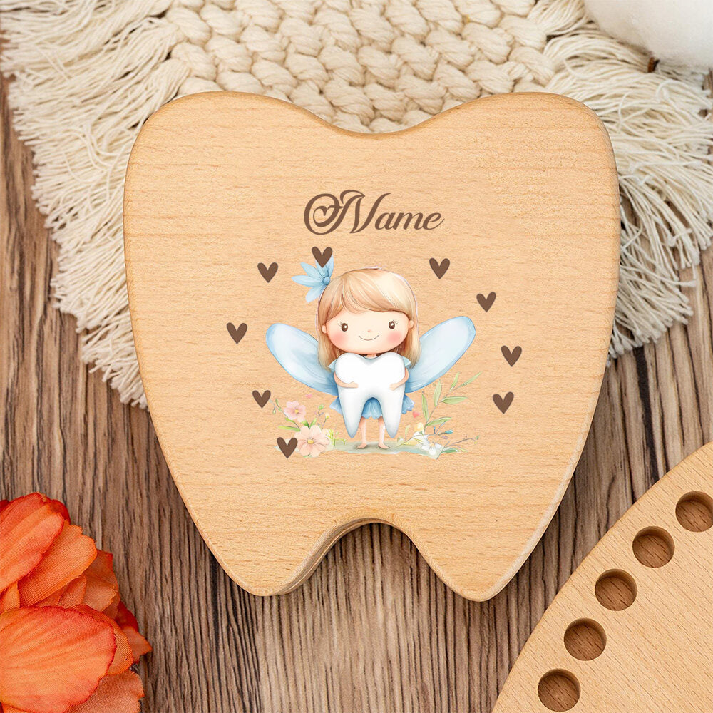 Personalized Baby Tooth Keepsake Storage Box, Custom Name & Color-Printed Design for Incisors Canines & Wisdom Teeth, Tooth Elf & Tooth Angel Designs, Baby Milestone Memory Gift