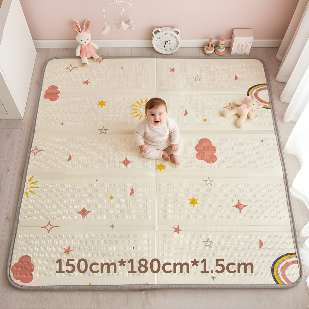 Extra Large Foldable Reversible ABC Baby Play Mat, Waterproof Padded Non-Toxic Foam Floor Mat for Infants & Toddlers, Tummy Time Indoor & Outdoor Use, Motor Skills Development, Rainbow, 3 Sizes