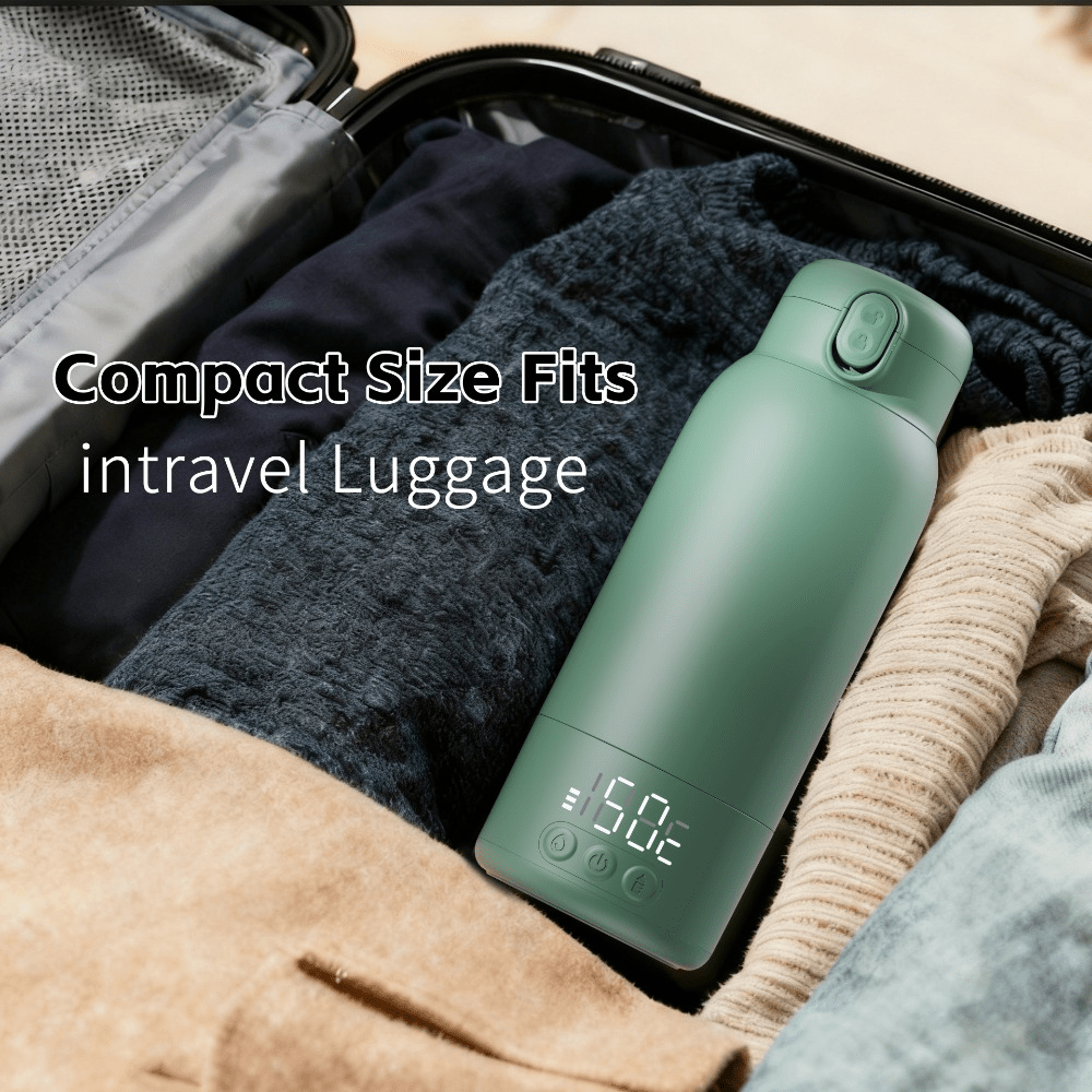 Portable Baby Bottle Warmer with Dual Heating Modes, 17oz Rapid Heating for Breast Milk & Water, Cordless Travel & Outdoor Bottle Warmer for On-the-Go Feeding, Green